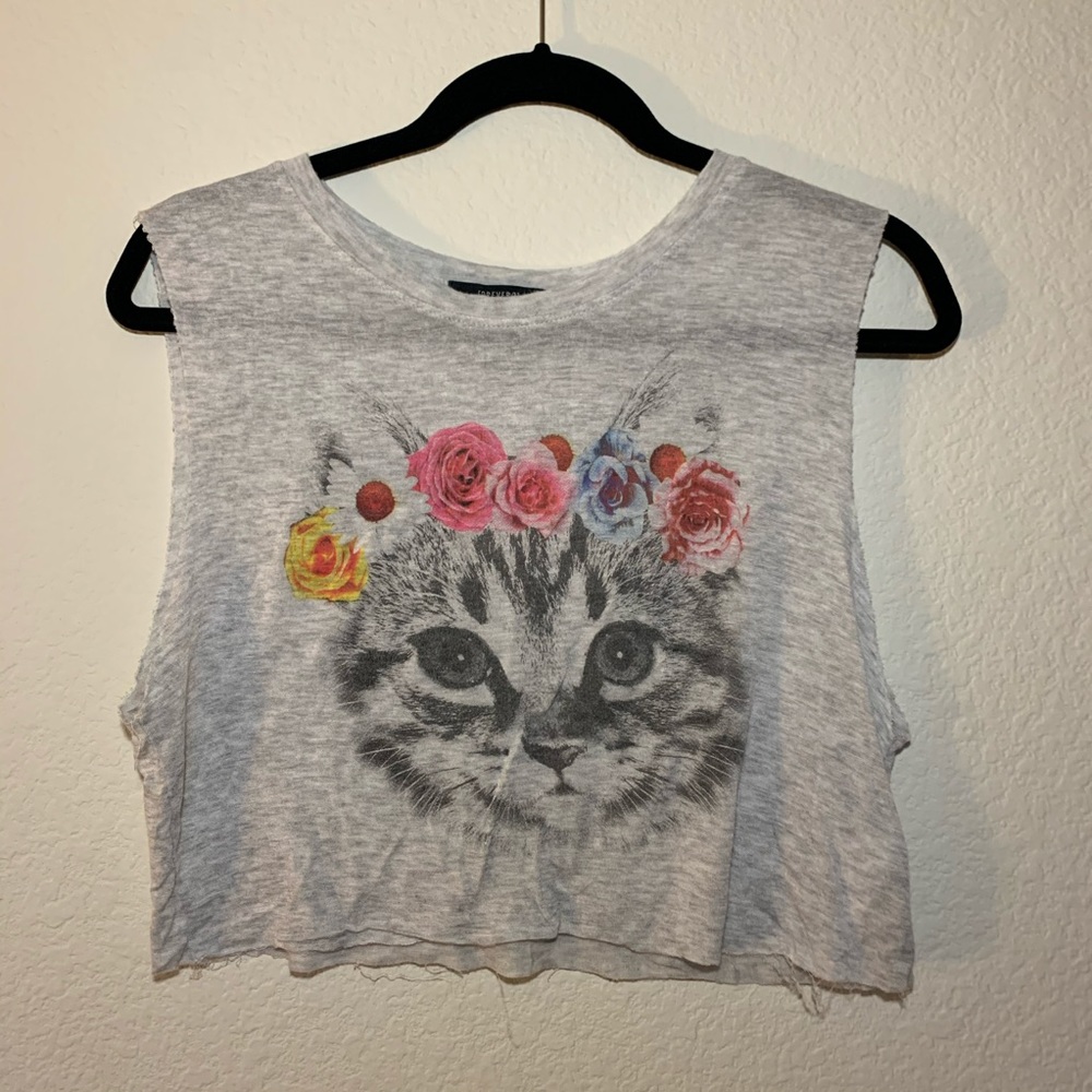 F21 Cat Graphic Muscle Tee